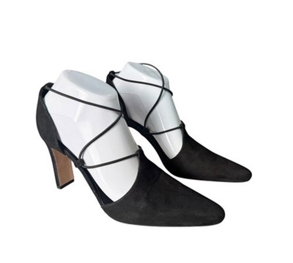 J.Crew Jules Black Suede Cross Strap Pumps Balletcore Pointed Toe Heels Size 8.5